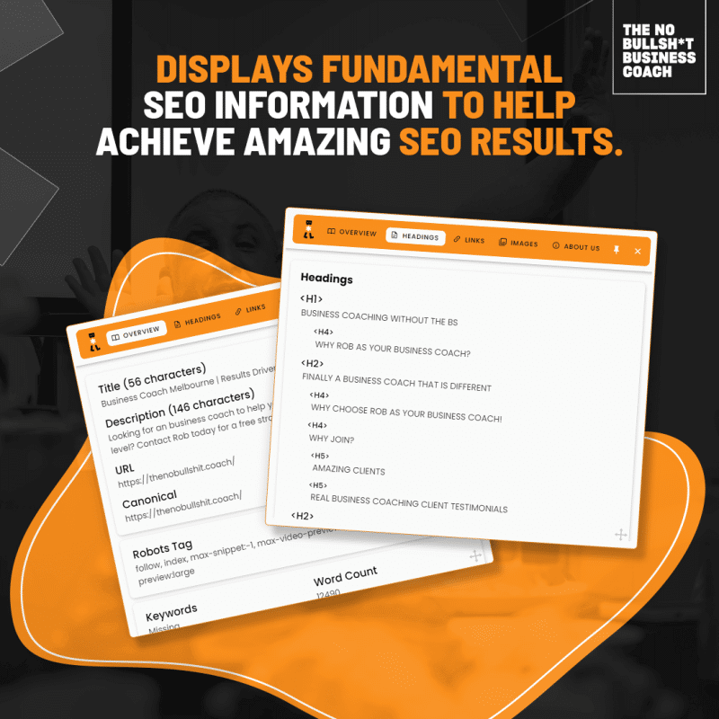 The No BS SEO audit Chrome extension tool analysing a web page